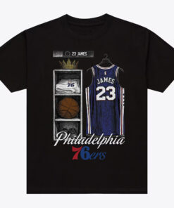 Unisex LeBron James Philadelphia 76ers Black Locker Room Graphic Shirt for Basketball Fans