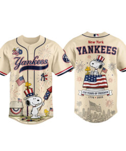 Unisex New York Yankees x Peanuts USA 250th Anniversary 2026 Baseball Jersey for Baseball and Patriotic Fans