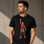 Unisex Portugal Cristiano Ronaldo CR7 Reaching For The World Cup Trophy Graphic Shirt for Soccer Fans