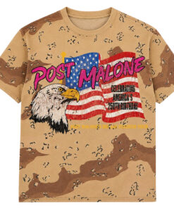 Unisex Post Malone Big Ass Stadium Tour Desert Camo Americas 250th Birthday Concert Graphic Shirt for Music Fans