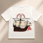 Unisex Shia LaBeouf Christopher Columbus 1492-1992 500 Years of America Ship Graphic Shirt for Movie and History Fans
