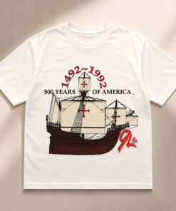 Unisex Shia LaBeouf Christopher Columbus 1492-1992 500 Years of America Ship Graphic Shirt for Movie and History Fans