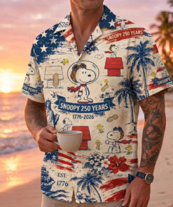 Unisex Snoopy 250 Years of America Fourth of July Hawaiian Shirt for Peanuts and Patriotic Fans