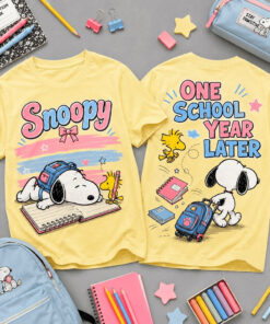 Unisex Snoopy One School Year Later Back to School Graphic Shirt for Peanuts Fans