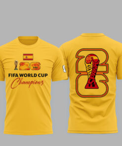 Unisex Spain National Football Team World Cup 2026 Champions Yellow Graphic Shirt for Soccer Fans