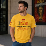 Unisex Spain National Football Team World Cup 2026 Champions Yellow Graphic Shirt for Soccer Fans