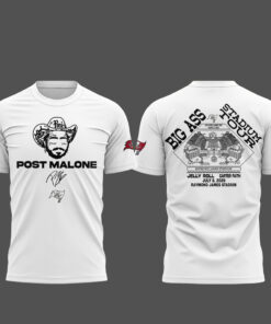 Unisex Tampa Bay Buccaneers x Post Malone Big Ass Stadium Tour 2026 White Graphic Shirt for Music and Football Fans
