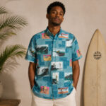 Unisex The Endless Summer 60th Commemorative Adriatic Blue Hawaiian Shirt for Surfing and Classic Movie Fans