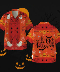 Unisex Happy Halloween 2026 Cute Ghost and Pumpkin Hawaiian Shirt for Halloween Fans