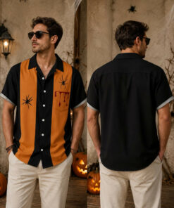 Unisex Vintage Halloween 2026 Spooky Spider Bloody Pocket Hawaiian Shirt for Halloween Fans