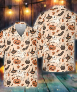Unisex Halloween Pumpkins Witch Spooky Skeleton Skull Hawaiian Shirt for Halloween Fans