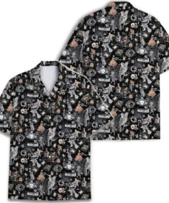 Unisex Vintage Halloween Witch Skull Spooky Party Hawaiian Shirt for Halloween Fans