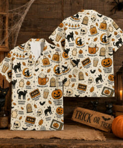 Unisex Vintage Halloween Retro Pumpkin Witch Hawaiian Shirt for Halloween Fans
