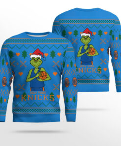 Unisex New York Knicks Grinch Ugly Christmas Sweater 2026 for Basketball Fans