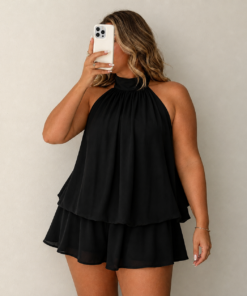 Women's Backless Halter Neck Puff Skirt Dress
