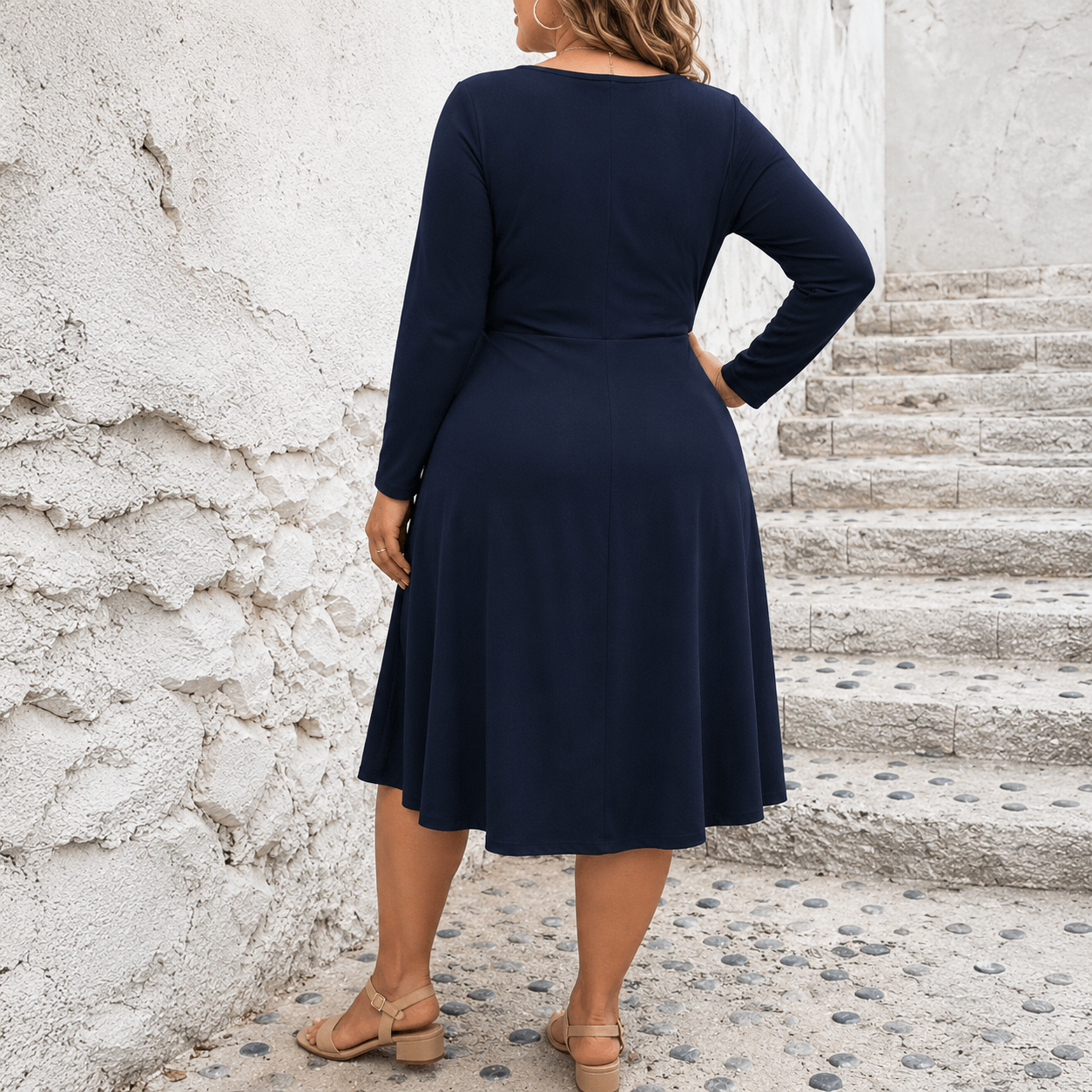 Women's Long Sleeve V-Neck Ruched Maxi Dress