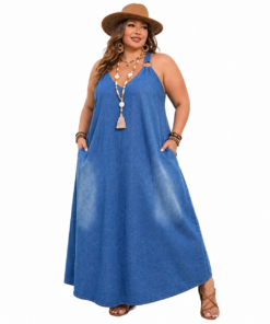 Women's Plus Size Denim Maxi Dress