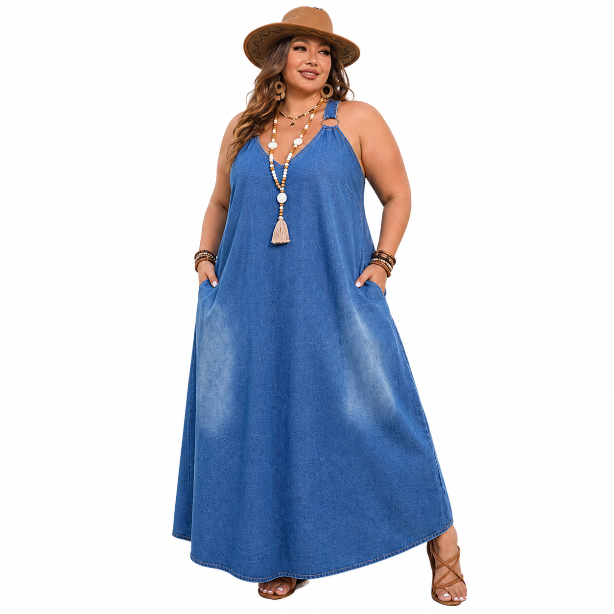 Women's Plus Size Denim Maxi Dress 2 Women's Plus Size Denim Maxi Dress