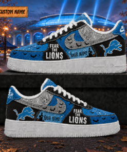 Custom Name Detroit Lions Fear The Lions Halloween Shoes Sneakers for Football Fans