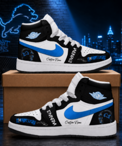 Custom Name Eminem x Detroit Lions Signature AJ1 High Top Shoes for Football Fans