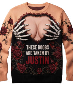 Custom Name Gothic Naughty Skeleton Ugly Sweater 2026