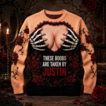 Custom Name Gothic Naughty Skeleton Ugly Sweater 2026