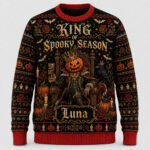 Custom Name King of Spooky Season Pumpkin Gothic Halloween 2026 Ugly Sweater