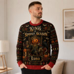 Custom Name King of Spooky Season Pumpkin Gothic Halloween 2026 Ugly Sweater