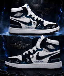 Custom Name Megadeth Signature Black Blue AJ1 High Top Shoes for Music Fans
