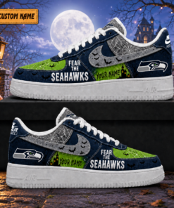 Custom Name Seattle Seahawks Fear The Seahawks Halloween Shoes Sneakers for Football Fans