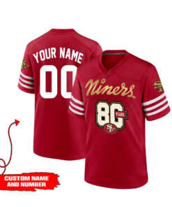 Custom Name and Number San Francisco 49ers 80th Anniversary Football Jersey for Football Fans