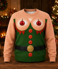 Funny Elf Chest Ugly Christmas Sweater 2026