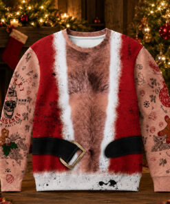 Funny Hairy Chest Santa Claus Ugly Christmas Sweater 2026 for Christmas