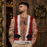 Funny Hairy Chest Santa Claus Ugly Christmas Sweater 2026 for Christmas
