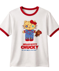 Hello Kitty x Chucky Graphic Ringer T-Shirt for Horror and Hello Kitty Fans