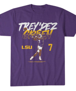 LSU Tigers Trey'Dez Green Name Number Pose Graphic Shirt for College Football Fans