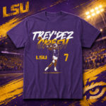 LSU Tigers Trey’Dez Green Name Number Pose Graphic Shirt for College Football Fans