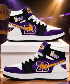 LeBron James Los Angeles Lakers 23 Purple White AJ1 High Top Shoes for Basketball Fans