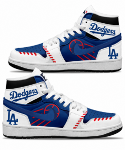 Los Angeles Dodgers Blue White Baseball Stitch AJ1 High Top Shoes for Baseball Fans