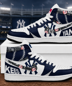 New York Yankees Navy White Baseball Logo AJ1 High Top Shoes for Baseball Fans