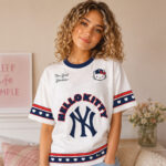 New York Yankees x Hello Kitty Heart Graphic Shirt for Baseball and Hello Kitty Fans