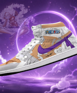 One Piece Monkey D. Luffy Gear 5 Purple White AJ1 High Top Shoes for Anime Fans