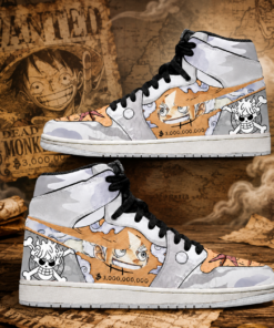 One Piece Monkey D. Luffy Gear 5 Wanted Poster AJ1 High Top Shoes for Anime Fans