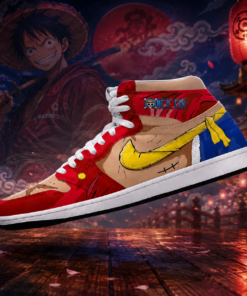 One Piece Monkey D. Luffy Red Yellow AJ1 High Top Shoes for Anime Fans