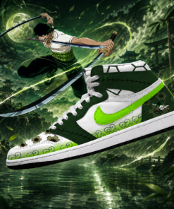 One Piece Roronoa Zoro Green White AJ1 High Top Shoes for Anime Fans