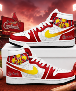 St. Louis Cardinals Red Yellow AJ1 High Top Shoes for Baseball Fans