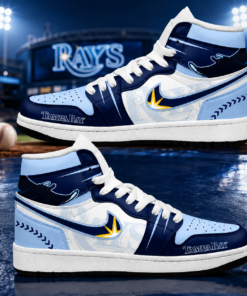 Tampa Bay Rays Light Blue Navy AJ1 High Top Shoes for Baseball Fans
