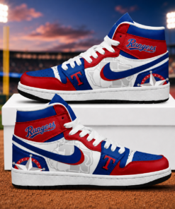 Texas Rangers Red Blue White AJ1 High Top Shoes for Baseball Fans