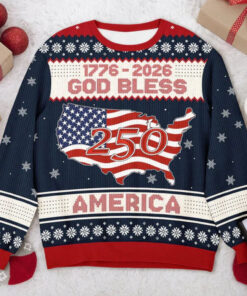 Unisex 1776-2026 God Bless America 250th Ugly Christmas Sweater for Patriotic Fans