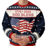 Unisex 1776-2026 God Bless America 250th Ugly Christmas Sweater for Patriotic Fans